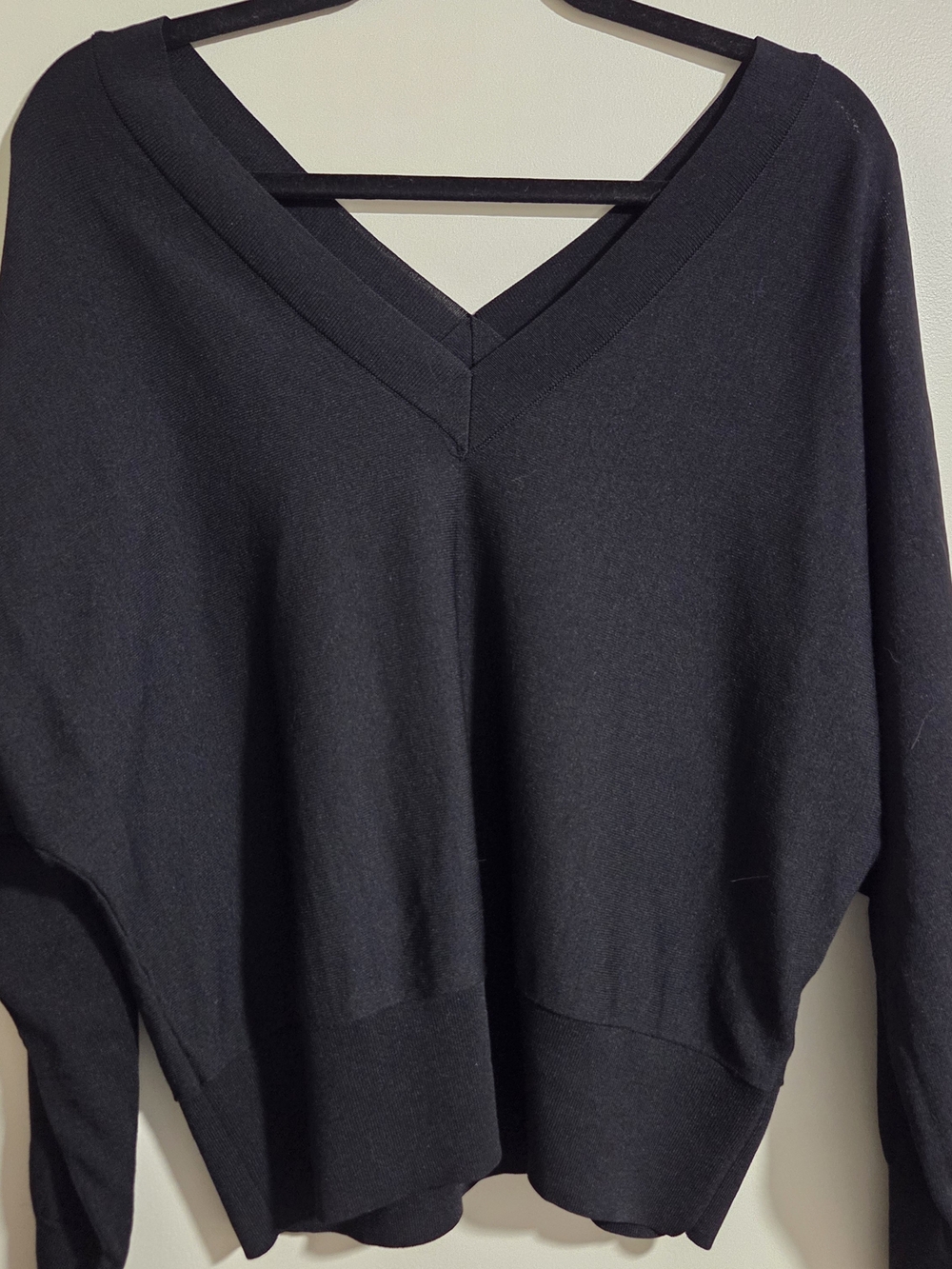 INC International Concepts Black V-Neck Lightweight Knit Top